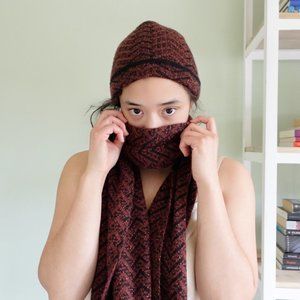 Missoni Maroon Wool Scarf & Beanie - Chevron Print